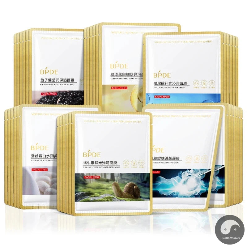 10pcs Hyaluronic Acid Face Mask Moisturizing Snail Collagen Anti Wrinkle Whitening Facial Masks Korean Skin Care Products-Health Wisdom™