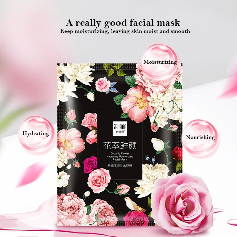 10pcs Natural Flowers Moisturizing Face Masks for Women Face Skin Brighten Hydrating Oil Control Rose Facial Mask Skin Care-Health Wisdom™