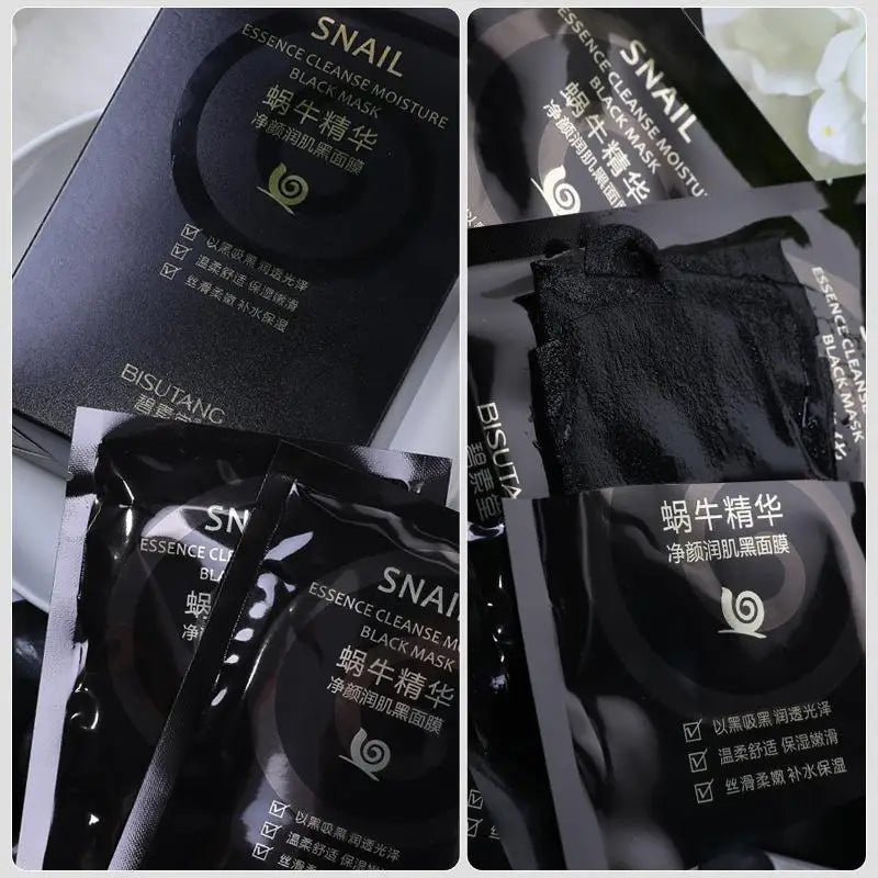 10pcs Snail Essence Black Facial Masks Face Sheet Mask Skincare Moisturizing Cleaning Pore Oil Control Skin Care Face Masks-Health Wisdom™