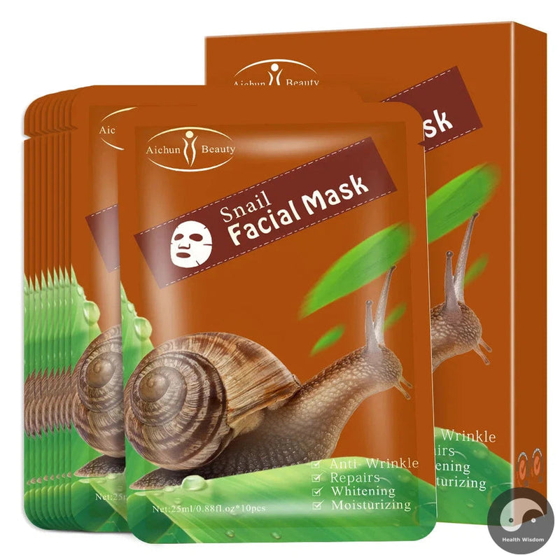 10pcs Snail Essence Facial Masks Face Care Masks Moisturizing Brightens Skin Anti-wrinkle Whitening Face Sheet Mask for Beauty-Health Wisdom™