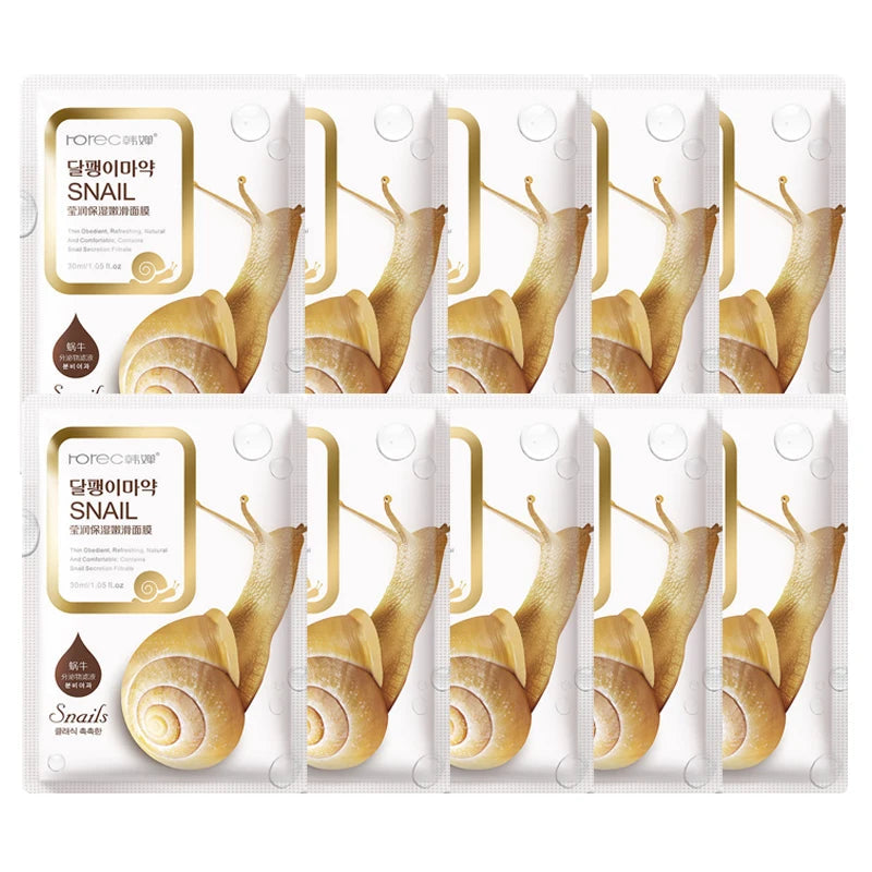 10pcs Snail Moisturizing Face Mask Replenishment Oil Control Anti Acne Tender Sheet Masks Facial Mask Skin Care Korean Cosmetics-Health Wisdom™