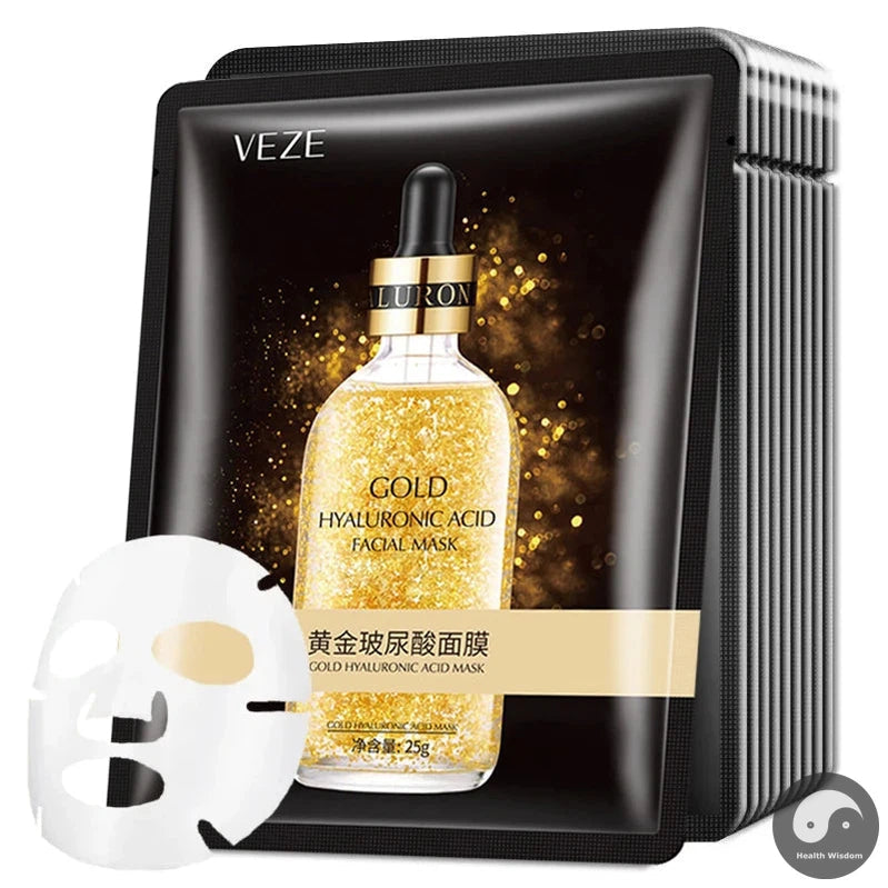 10pcs VENZEN 24K Gold Hyaluronic Acid Facial Masks Moisturizing Anti-wrinkle Anti-aging Face Sheet Mask Face Masks for Skin Care-Health Wisdom™
