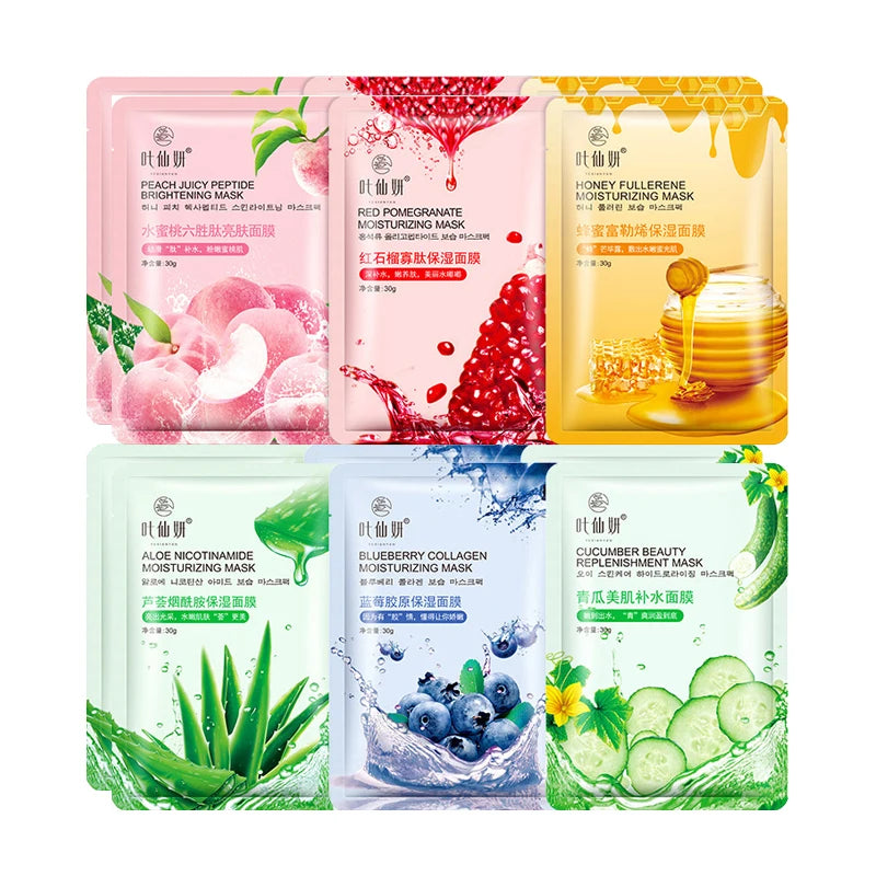 12 Pieces Blueberry Facial Masks Aloe Cucumber Peach Fresh Fruit Face Masks Sheets for Beauty Facial Acne Treatment Skin Care-Health Wisdom™