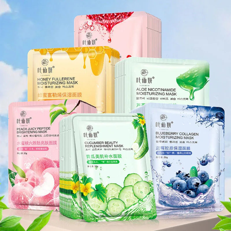 12 Pieces Blueberry Facial Masks Aloe Cucumber Peach Fresh Fruit Face Masks Sheets for Beauty Facial Acne Treatment Skin Care-Health Wisdom™