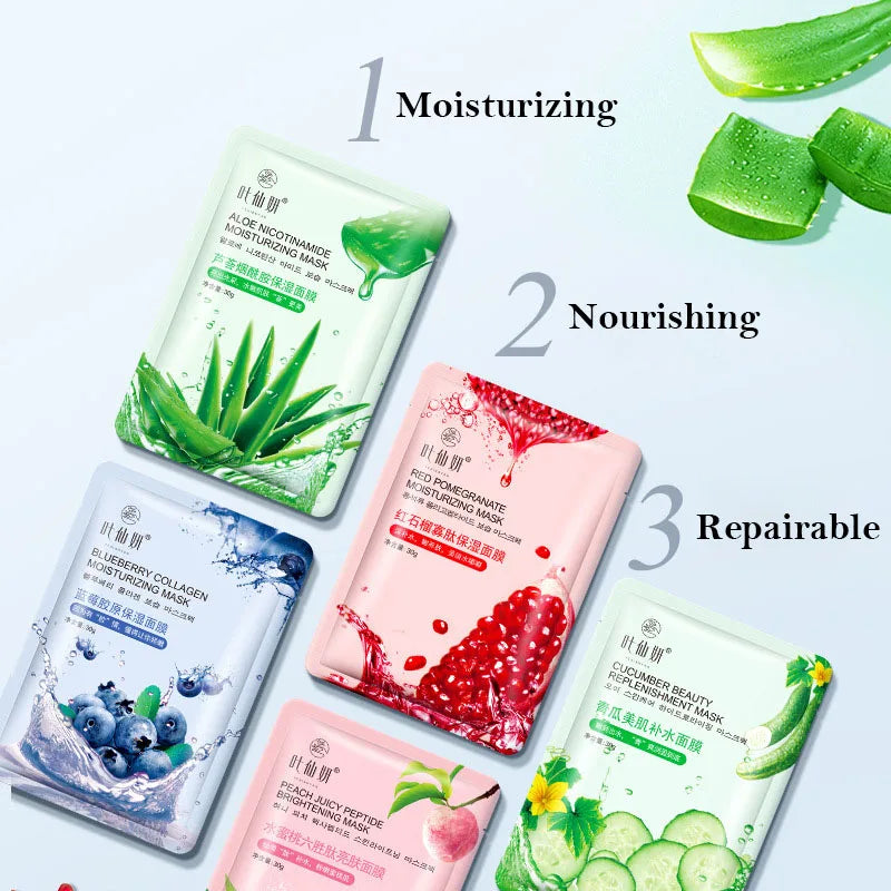 12 Pieces Blueberry Facial Masks Aloe Cucumber Peach Fresh Fruit Face Masks Sheets for Beauty Facial Acne Treatment Skin Care-Health Wisdom™