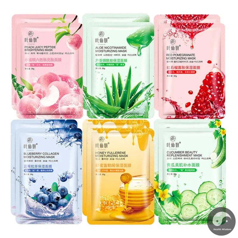 12 Pieces Blueberry Facial Masks Aloe Cucumber Peach Fresh Fruit Face Masks Sheets for Beauty Facial Acne Treatment Skin Care-Health Wisdom™