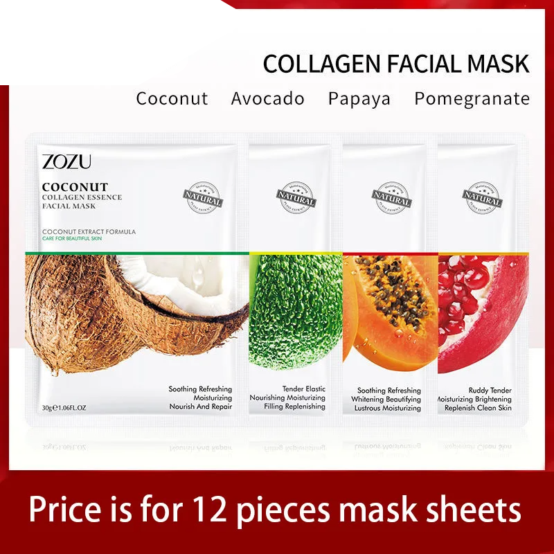 12 Pieces Collagen Facail Mask Avocado Moisturizing Anti-wrinkle Delay Aging and Whitening Mask Sheet Skin Care-Health Wisdom™