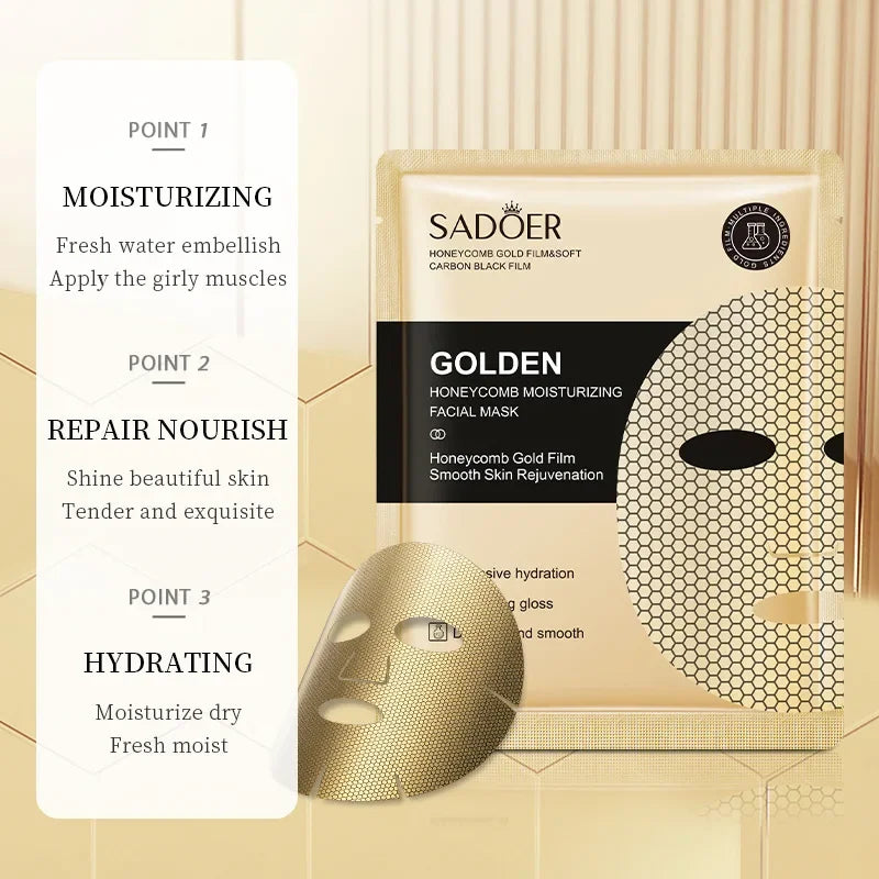12 Pieces Golden Honeycomb Facial Mask Oil Control Moisturizing Brightening Skin Tone and Soft Skin for All Kinds Skins-Health Wisdom™