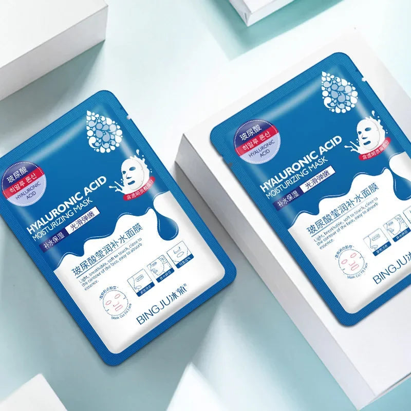 12 Pieces Hyaluronic Acid Facial Mask Sheet Pores Moisturizing Oil-Control Anti-Aging Replenishment Whitening Aloe Face Care-Health Wisdom™