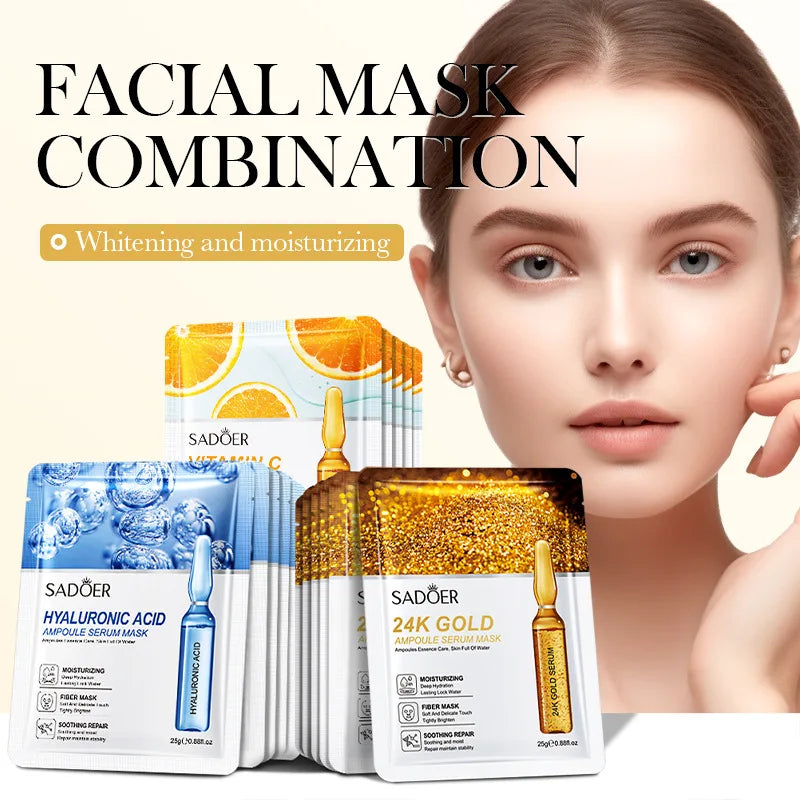 15pcs 24K Gold Hyaluronic Acid Face Mask Facial Firming Moisturizing Anti Wrinkle Whitening Facial Masks Skin Care Products-Health Wisdom™