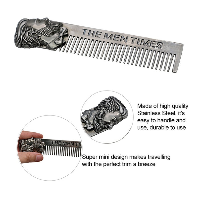 1PC Gentelman Barber Styling Metal Comb Stainless Steel Men Beard Comb Mustache Care Shaping Tools Pocket Size Silver Hair Comb-Health Wisdom™