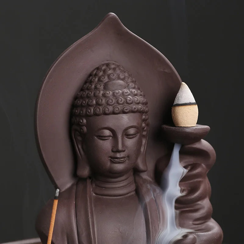 1pc Backflow Incense Burner Auspicious Clouds Buddha Purple Clay Backflow Incense Burner Incense Burner Holder (Without Incense）-Health Wisdom™