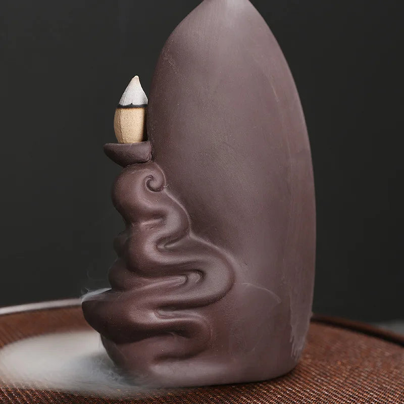 1pc Backflow Incense Burner Auspicious Clouds Buddha Purple Clay Backflow Incense Burner Incense Burner Holder (Without Incense）-Health Wisdom™