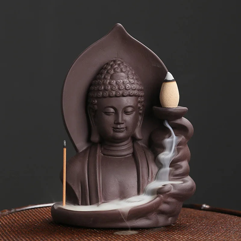 1pc Backflow Incense Burner Auspicious Clouds Buddha Purple Clay Backflow Incense Burner Incense Burner Holder (Without Incense）-Health Wisdom™