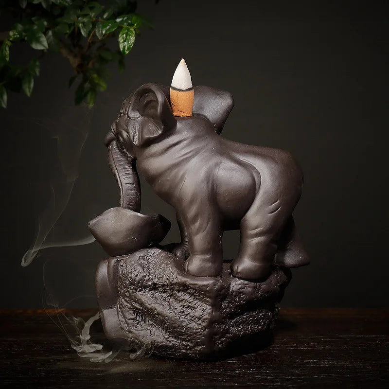1pc, Backflow Incense Burner Elephant God Emblem Auspicious and Success Ceramic Cone Censer Burner Home Decor (Without Incense)-Health Wisdom™