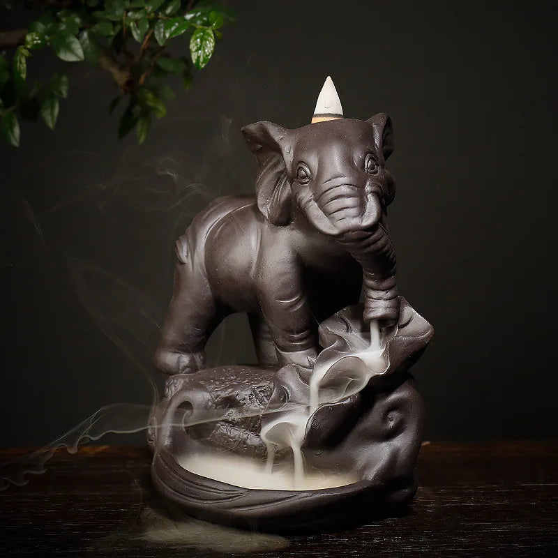 1pc, Backflow Incense Burner Elephant God Emblem Auspicious and Success Ceramic Cone Censer Burner Home Decor (Without Incense)-Health Wisdom™