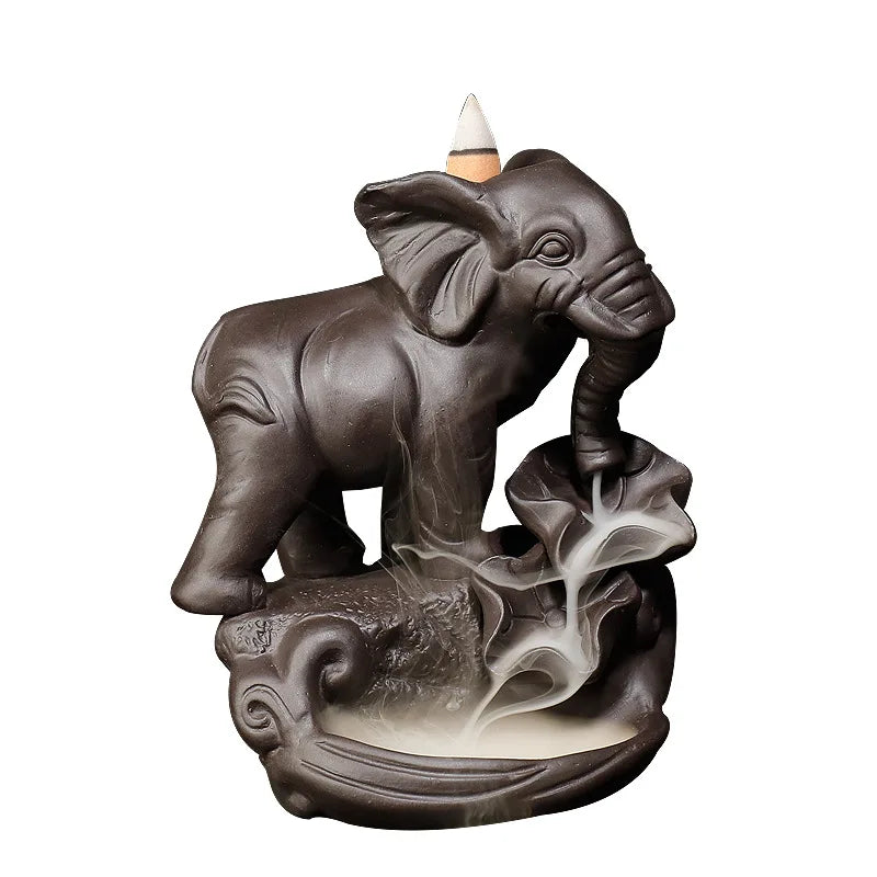 1pc, Backflow Incense Burner Elephant God Emblem Auspicious and Success Ceramic Cone Censer Burner Home Decor (Without Incense)-Health Wisdom™