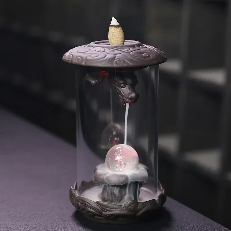 1pc, Backflow Incense Burner for Home Decor Creative Led Feng Shui Ball Chinese Dragon Acrylic Windproof Backflow Incense Burner-Health Wisdom™