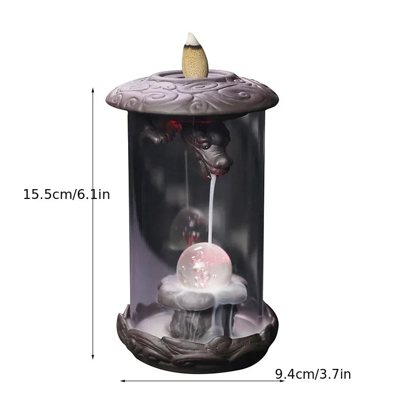 1pc, Backflow Incense Burner for Home Decor Creative Led Feng Shui Ball Chinese Dragon Acrylic Windproof Backflow Incense Burner-Health Wisdom™