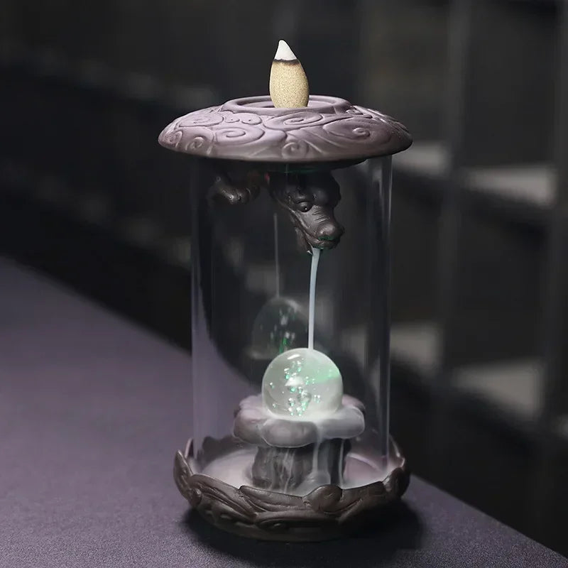 1pc, Backflow Incense Burner for Home Decor Creative Led Feng Shui Ball Chinese Dragon Acrylic Windproof Backflow Incense Burner-Health Wisdom™