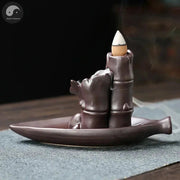 1pc, Bamboo Boat Purple Clay Handicrafts Sandalwood Waterfall Backflow Incense Burner Incense Holder Censer Home Ornament Decor-Health Wisdom™