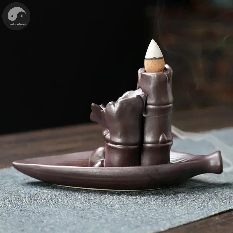 1pc, Bamboo Boat Purple Clay Handicrafts Sandalwood Waterfall Backflow Incense Burner Incense Holder Censer Home Ornament Decor-Health Wisdom™