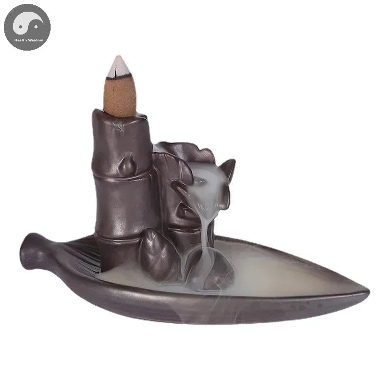 1pc, Bamboo Boat Purple Clay Handicrafts Sandalwood Waterfall Backflow Incense Burner Incense Holder Censer Home Ornament Decor-Health Wisdom™