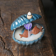 1pc Blue Shell Pearl Incense Burner Home Decor for Living Room Pearl In Shell with LED Light Desktop Mermaid Incense Burner-Health Wisdom™