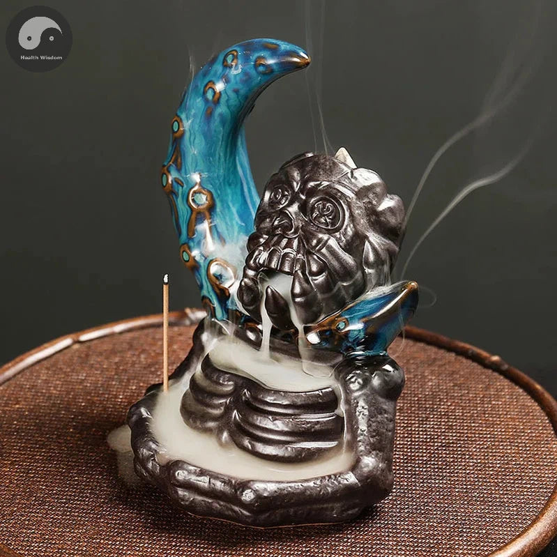 1pc Ceramic Backflow Incense Burner, Creative Moon and Halloween Skull Head Backflow Incense Holder Home Decor (Without Incense)-Health Wisdom™