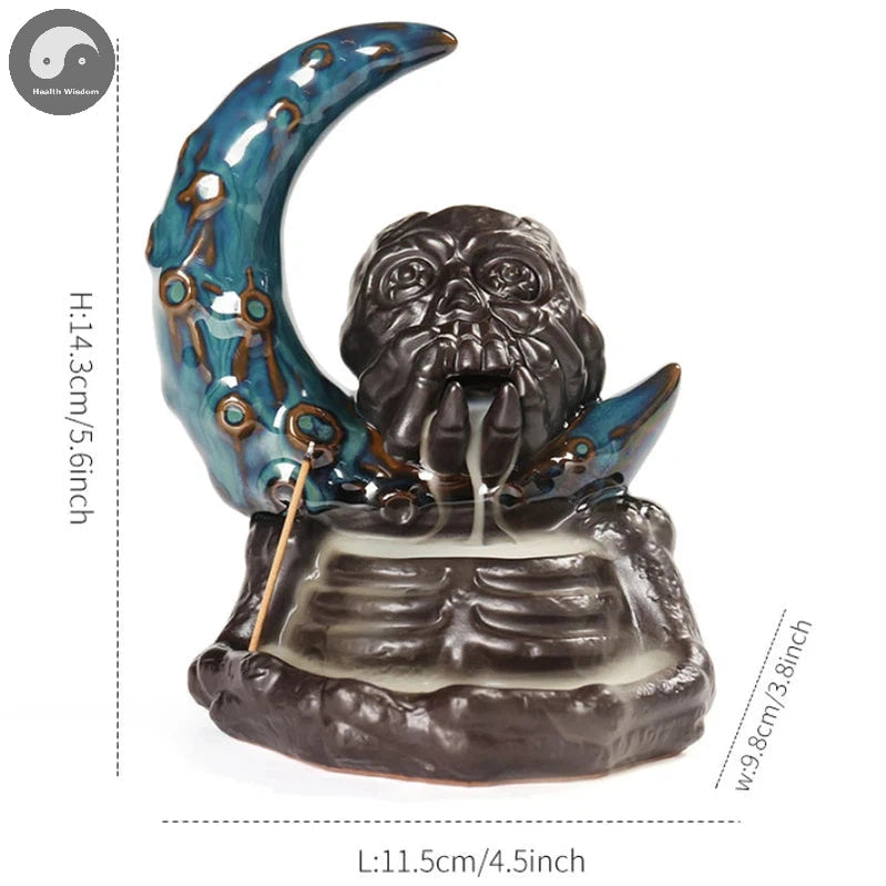 1pc Ceramic Backflow Incense Burner, Creative Moon and Halloween Skull Head Backflow Incense Holder Home Decor (Without Incense)-Health Wisdom™