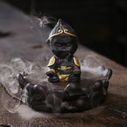 1pc, Ceramic Backflow Incense Burner with Monkey King Figurine and Acrylic Windproof Cover Home Decorations (Without Incense）-Health Wisdom™