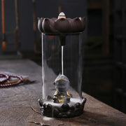 1pc, Ceramic Backflow Incense Burner with Monkey King Figurine and Acrylic Windproof Cover Home Decorations (Without Incense）-Health Wisdom™
