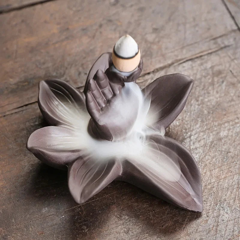 1pc, Ceramic Handicraft Buddha Hand Backflow Incense Burner Incense Stick Holder Lotus Censer Office Tea House Decorate-Health Wisdom™
