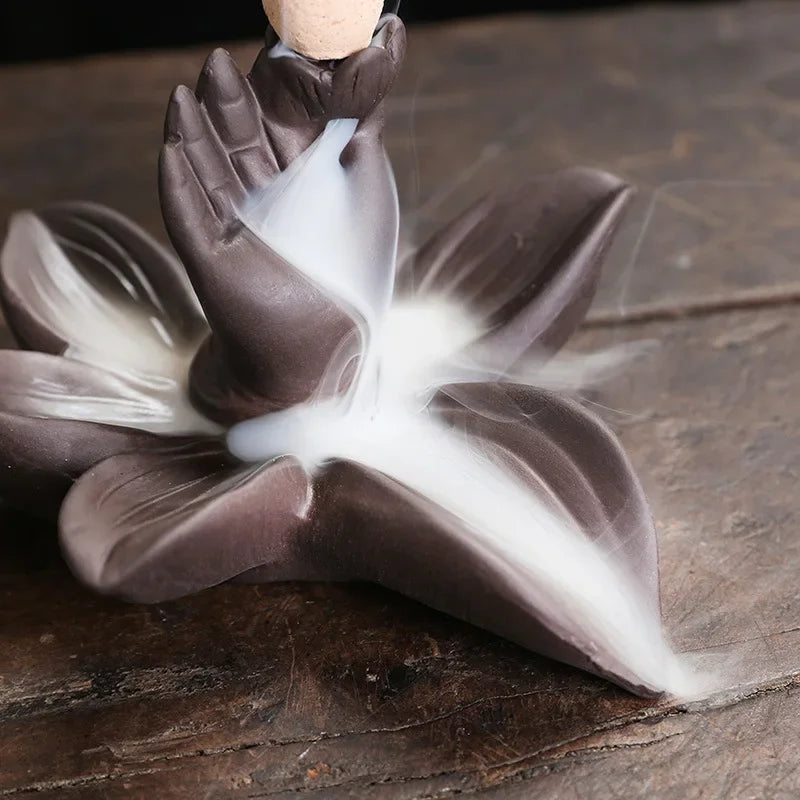 1pc, Ceramic Handicraft Buddha Hand Backflow Incense Burner Incense Stick Holder Lotus Censer Office Tea House Decorate-Health Wisdom™