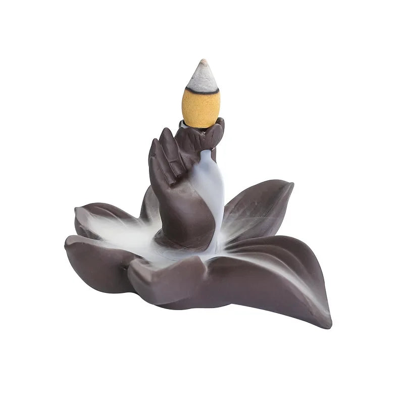 1pc, Ceramic Handicraft Buddha Hand Backflow Incense Burner Incense Stick Holder Lotus Censer Office Tea House Decorate-Health Wisdom™