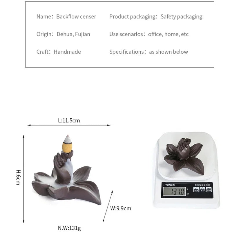 1pc, Ceramic Handicraft Buddha Hand Backflow Incense Burner Incense Stick Holder Lotus Censer Office Tea House Decorate-Health Wisdom™