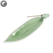 1pc, Ceramic Handicraft Home Ornaments Celadon Bamboo Leaf Incense Stick Holder (Without Incense)-Health Wisdom™