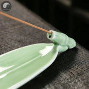 1pc, Ceramic Handicraft Home Ornaments Celadon Bamboo Leaf Incense Stick Holder (Without Incense)-Health Wisdom™