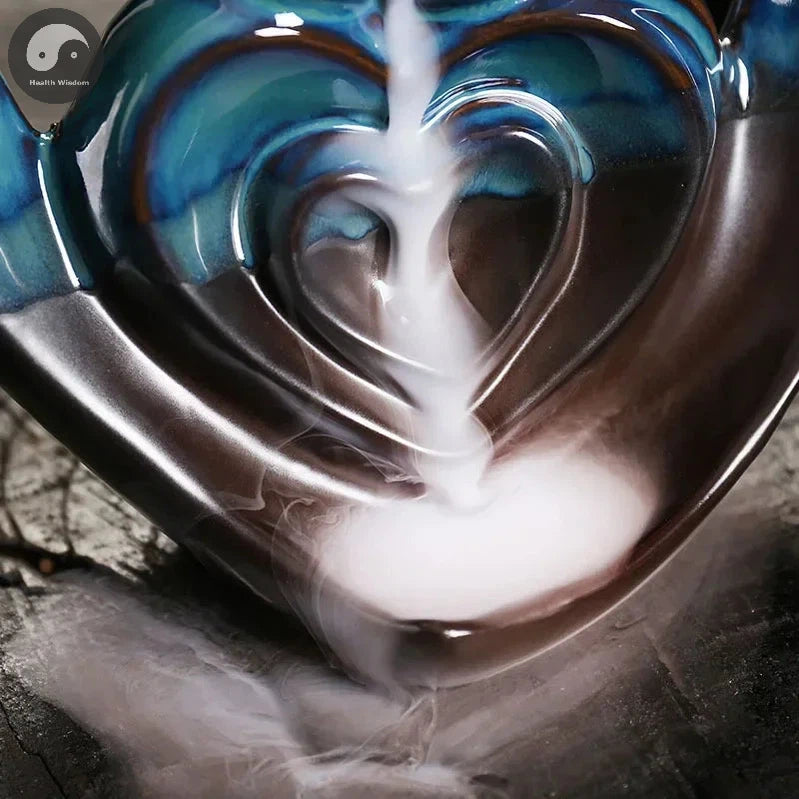 1pc, Ceramic Handicraft Home Ornaments Heart Waterfall Backflow Incense Burner (Without Incense)-Health Wisdom™
