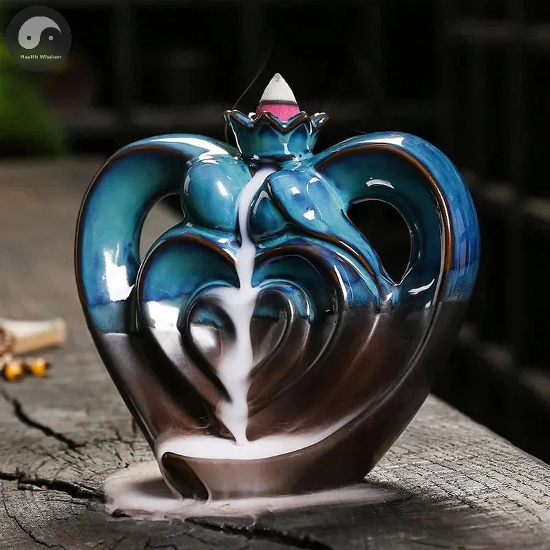 1pc, Ceramic Handicraft Home Ornaments Heart Waterfall Backflow Incense Burner (Without Incense)-Health Wisdom™