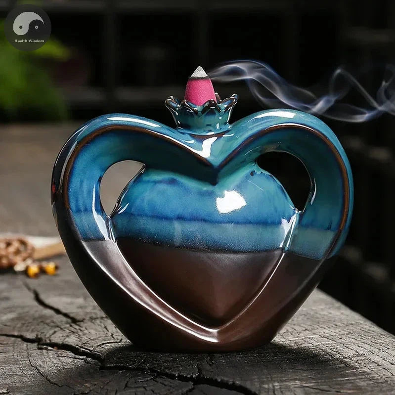 1pc, Ceramic Handicraft Home Ornaments Heart Waterfall Backflow Incense Burner (Without Incense)-Health Wisdom™