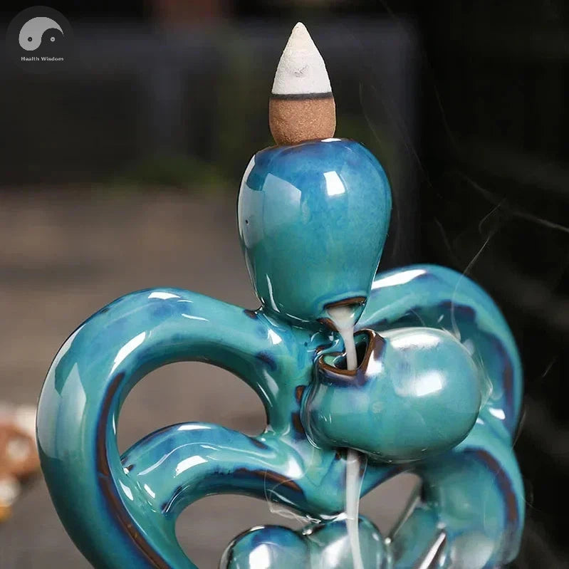 1pc, Ceramic Handicraft Home Ornaments Lover Heart Waterfall Backflow Incense Burner (Without Incense)-Health Wisdom™