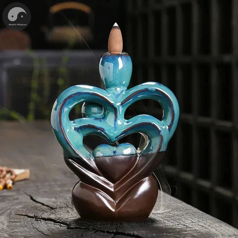 1pc, Ceramic Handicraft Home Ornaments Lover Heart Waterfall Backflow Incense Burner (Without Incense)-Health Wisdom™