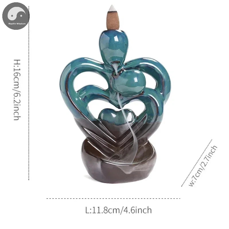 1pc, Ceramic Handicraft Home Ornaments Lover Heart Waterfall Backflow Incense Burner (Without Incense)-Health Wisdom™
