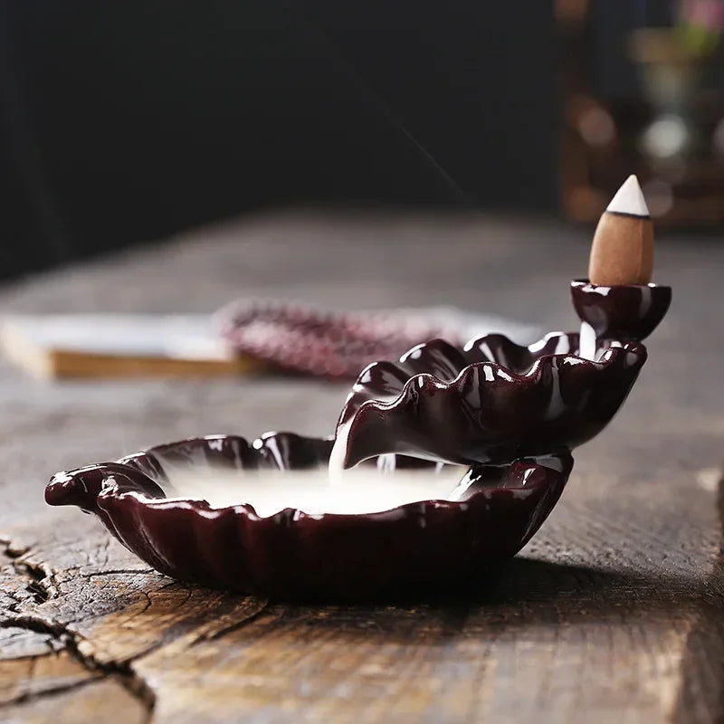 1pc, Ceramic Handicrafts Lotus Waterfall Backflow Incense Burner Incense Holder Censer Home Ornament Decor Tea Pet (No Incense)-Health Wisdom™