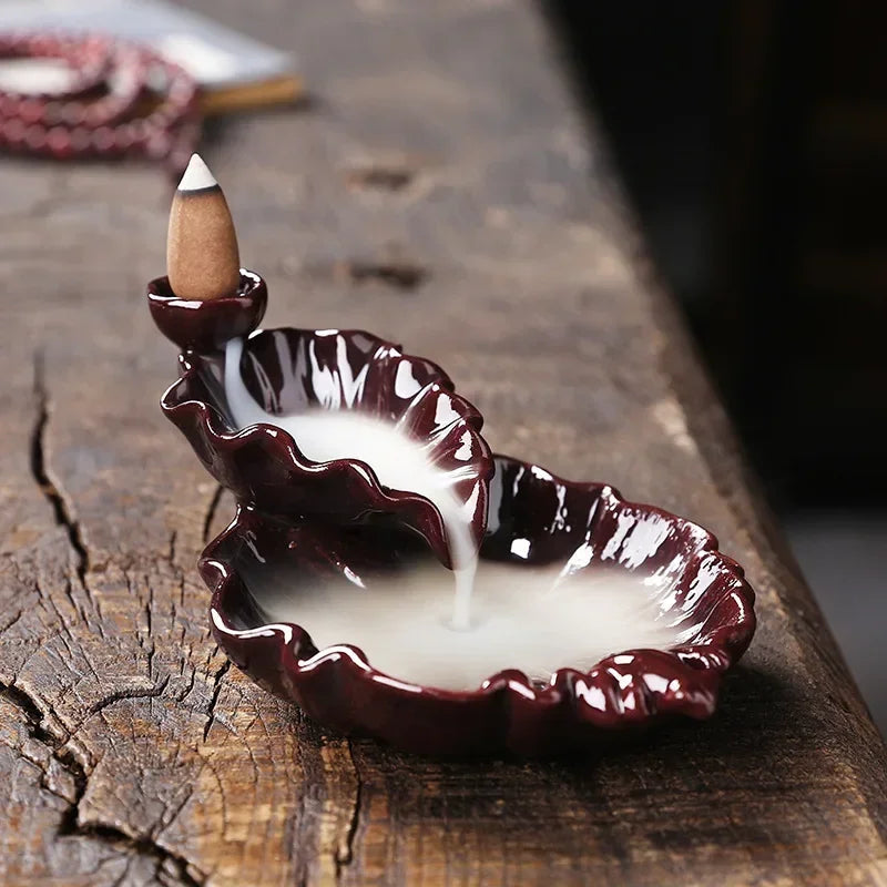 1pc, Ceramic Handicrafts Lotus Waterfall Backflow Incense Burner Incense Holder Censer Home Ornament Decor Tea Pet (No Incense)-Health Wisdom™