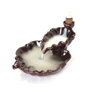 1pc, Ceramic Handicrafts Lotus Waterfall Backflow Incense Burner Incense Holder Censer Home Ornament Decor Tea Pet (No Incense)-Health Wisdom™