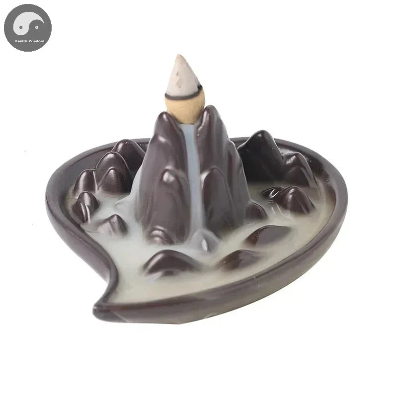 1pc Ceramic Handicrafts Loving Heart Landscape Home Decor Ornaments Waterfall Backflow Incense Burner Purple Clay Incense Censer-Health Wisdom™