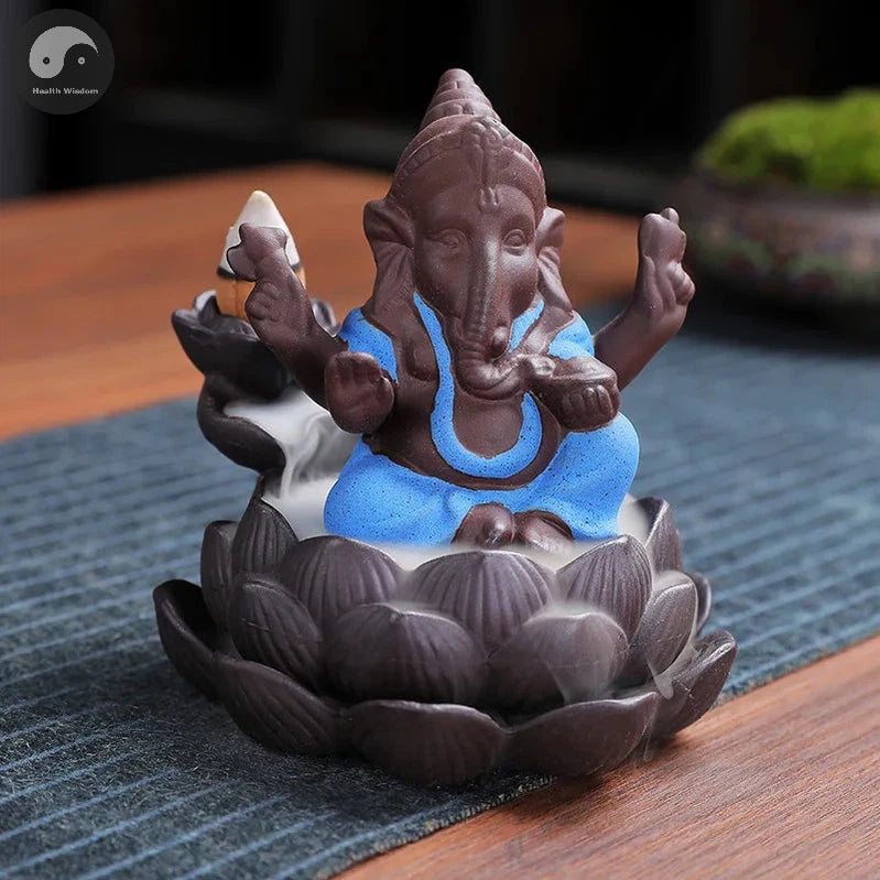 1pc, Ceramic Lotus Indian Ganesha Elephant God Buddha Statues Backflow Incense Burner Buddha Incense Hold Home Decor Tea Pet-Health Wisdom™