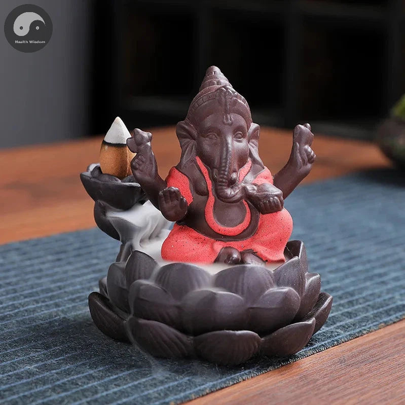 1pc, Ceramic Lotus Indian Ganesha Elephant God Buddha Statues Backflow Incense Burner Buddha Incense Hold Home Decor Tea Pet-Health Wisdom™